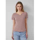 Q/S designed by - T-shirt - Bruinroze - Riblook met Splitneck