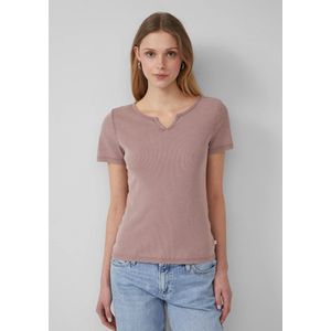 Q/S designed by - T-shirt - Bruinroze - Riblook met Splitneck