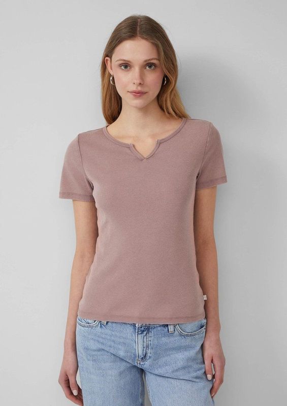 Q/S designed by - T-shirt - Bruinroze - Riblook met Splitneck