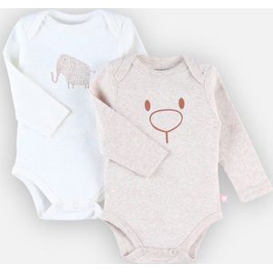 Noukkie's - 2 Pack - Body lange mouw - Unie - Beige / ecru - 12 maand 80