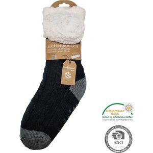 Antonio Huissokken - Gebreid - 2 kleuren - Zwart - Dames - Antislip ABS - One Size (35-42) - Hüttensocken - Warme Sokken - Warme Huissok - Sloffen