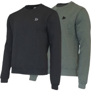 2 Pack Donnay - Fleece sweater ronde hals - Dean - Heren - Maat S - Black & Deep Army Green (251)