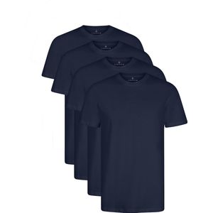 LINNICK Long Fit T-Shirt 4 Pack - Ronde Hals - Korte Mouw - T Shirt Heren - 100% Katoen - Longfit T Shirt Heren - Dark Blue - Maat S - Set van 4