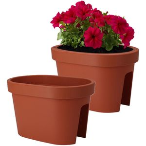 Pro Garden Balkon plantenpot/bloempot - 2x - terracotta - 40 x 25 cm - ovaal - kunststof - Reling/schutting/hangende bloempotten