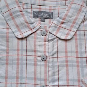 Cocodream dames nachthemd flanel - maat M - Ruit - ivoor/rood