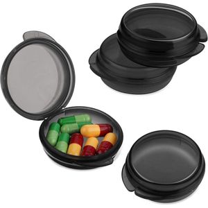 4 stuks kleine draagbare pillendoosjes - dagelijks ronde mini-pillen-organizer vitamine-opslag voor onderweg (zwart)