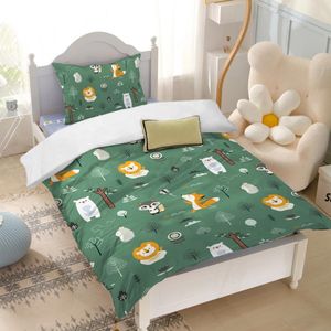 Ibenzoa® Beddengoed Set voor Kinderen met Bosdieren in Donkergroen - 120x150 cm