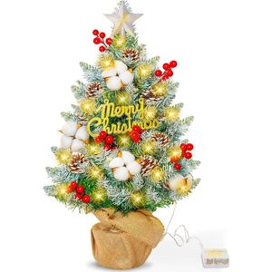 Kerstboom, 60 cm, mini-kunstboom, mini-boom met ledverlichting en ornamenten, decoratie voor tafel, kantoor, thuisdecoratie