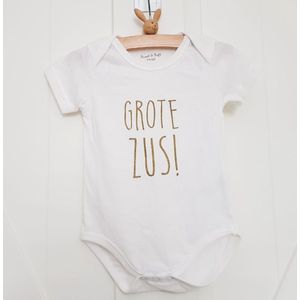 Baby Rompertje met tekst Hoera ik word grote zus meisje - Zwangerschapsaankondiging | korte mouw | wit goud | maat 98-104 zwangerschap aankondiging