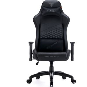 SENSE7 Spellcaster Senshi XL Ergonomische bureaustoel, Gamingstoel, nek- en lendenkussen, In hoogte verstelbaar, Eco-leer, Duurzaam en comfortabel, Maximale belasting 160 kg, Ruim 180 cm lang, zwart