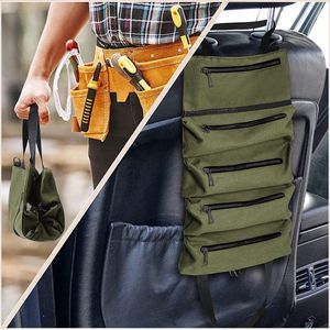 Roltas voor gereedschap, canvas schroefsleutel, gereedschapstas, multifunctionele roltas met 5 ritsvakken, van 600D Oxford-stof, grote capaciteit voor auto, motorfiets, elektriciens, 47 x 28 cm