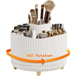 360° Rotatable Makeup Brush Holder Organizer - Makeup Organizer voor slaapkamer - Cosmetische Borstelhouder voor badkamer - Cosmetische Opbergdoos voor Borstels, Lippenstift, Mascara (Wit)