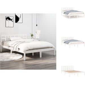 vidaXL Bed Vuren Houten Wit - 205.5 x 165.5 x 31 cm - 166 x 4 x 100 cm - Geschikt voor 160 x 200 cm matras - Montage vereist - Bed