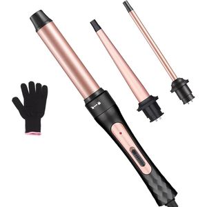 Krultangset, krultang 3-in-1 krultang verwisselbare keramische krultang van 0,35-1,25 inch met hittebestendige handschoen
