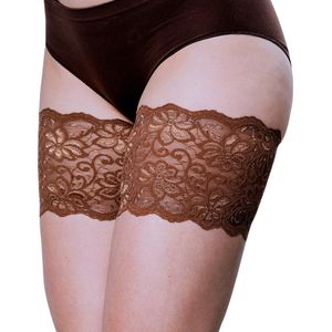 Bandelettes - Model Dolce - Kanten Elastische Dijenbanden - Chocolade bruin - Maat C - Dáág Schurende Dijen!