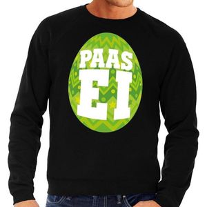 Zwarte Paas sweater met groen paasei - Pasen trui voor heren - Pasen kleding S