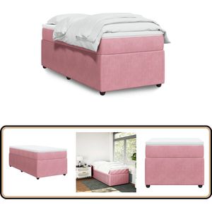 vidaXL Boxspring met matras fluweel roze 100x200 cm