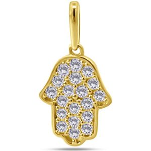 Silventi 9NBSAM-G230312 Gouden Hangertje Fatima Handje - Zirkonia - 11,6x8,9mm - 14 Karaat - Goud