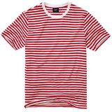 Brandit - Shirt - Knalrood/Wit - Jersey - Ronde Hals, Gestreept, Kwartmouw