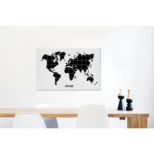 Canvas Wereldkaart - 90x60 - Wanddecoratie Wereldkaart - Trendy - Zwart