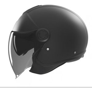 Helm met ingebouwd zonnevier - Mat zwarte Jethelm - Goedkope Scooter helm met ingebouwd Zonnevizier - Motor helm - Brommer helm - Snorfiets helm - Snorscooter helm zonnevizier - L