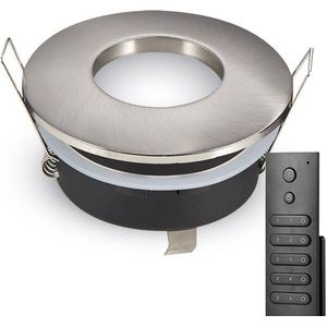 8x HOFTRONIC Vegas - Inbouwspot met afstandsbediening - LED - Zaagmaat 73mm - RVS - Dimbaar - 5 Watt - 350 lumen - 230V - 2700K Extra warm wit - Verwisselbare GU10 - Plafondspots - Inbouwspot voor badkamer en buiten - 5 jaar garantie