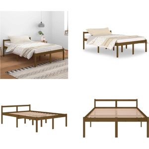 vidaXL Bedframe massief grenenhout honingbruin 140x200 cm - Bedframe - Bedframes - Seniorenbed - Bed