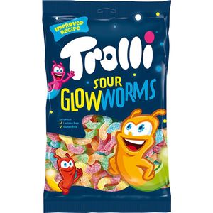 Trolli - Sour Glowwormes -  Zak van 1 kg wormen snoepjes - Lactosevrij  en Glutenvrij