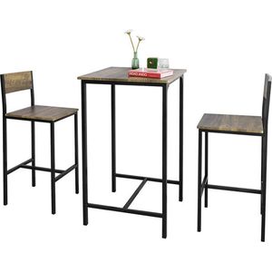 3-delige bartafelset - keukeneetcombinatie - tuinbar - stevig blad van MDF en PVC - metalen frame - draagvermogen tot 120 kg - afmetingen: tafel 60 cm x 97 cm x 60 cm, krukken 39 cm x 96 cm x 41 cm