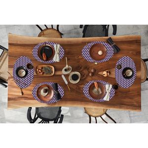 Placemats ovaal - Onderleggers - Ovale placemats - Patronen - Vintage - Blauw - Rood - 6 stuks