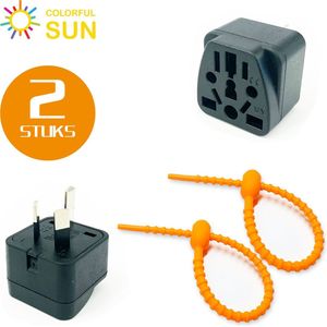 Colorful Sun® Universele Wereldstekker - 2 stuks - Australië - Reisstekker type I - EU / US / CN / AU / FR / JP / IT naar naar AU / CN / NZ / AR - Universele Wereldstekker naar Australië, China, Nieuw-Zeeland, Argentinië - Zwart