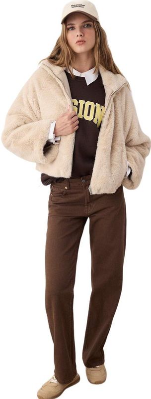 Trendyol - Twoaw26Mo00022 - Bontjas - Ecru - Oversized met Patroon Mouwen