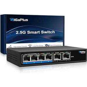 6-poorts 10Gb Ethernet Switch met 4x2.5G en 2x10G poorten