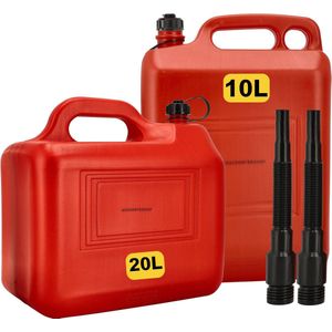 Jerrycan Set - Rood - 20L en 10L - Brandstof Jerrycans voor Benzine en Diesel - Kunststof - UN-gekeurd