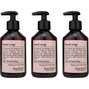 Jean & Len Handzeep | 3x 250 ml Vloeibare zeep | Pioenroos & Lychee | VOORDEELVERPAKKING - 3 stuks Luxe Handzeep