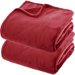 Atmosphera fleece dekens/fleeceplaids - 2x - warm rood - 180 x 230 cm - polyester - Molton Bankdeken
