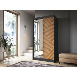 Marrphy 120 x 220 - Kledingast met spiegel - Schuifkast - Met Planken - Hanger - Zwart/Bruin - 2 schuifdeuren - Maxi Maja