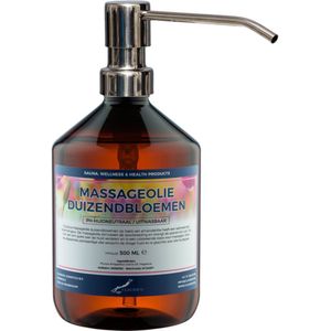 Massageolie Duizendbloemen 500 ml met zilveren pomp - 100% natuurlijk - biologisch en koud geperst