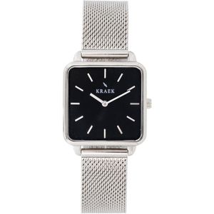 KRAEK Milou Zilver Zwart 28 mm - Dames Horloge - Zilver Mesh horlogebandje