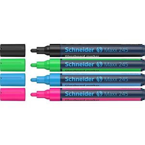 Schneider glasbordmarker - Maxx 245 - 4 stuks assorti - glasboard marker - glasbord marker - glasbord stiften - S-124597