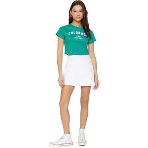 Trendyol Witte Spijkerrok Met Split En Short Twoss23Sr00091