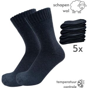 Thermo Sokken Set - 5 paar Donkerblauw - maat 41-45 - Thermosokken met Wol - Heren/Dames Wintersokken