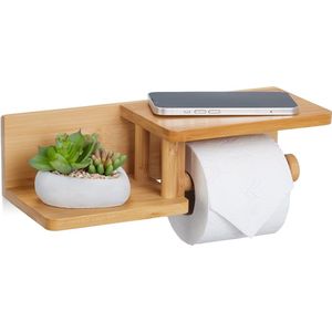 wc rolhouder - met 2 plankjes - wandmontage / plakstrips - bamboe - muur