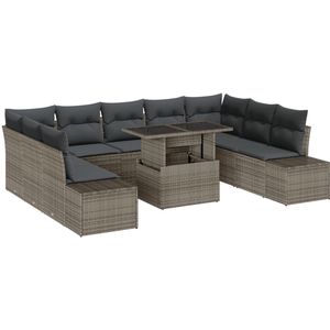 vidaXL - tuinsofa - set - Set - van - 10 - Grijs - Riet, - Polyester