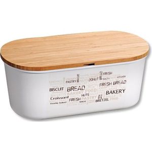 Melamine Ovale 2 in 1 Broodtrommel met Bamboe Snijplank | Brood Bewaar doos met hoge kwaliteit Bamboe snij plank | Met Bamboe Deksel, te gebruiken als brood snijplank | Afm. 34 x 20 x 14.5 Cm. | Kleur Brood trommel: Naturel Wit