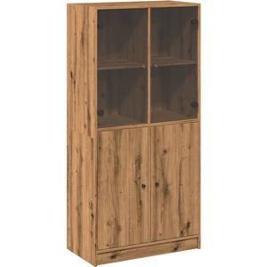 vidaXL - Hoge - kast - met - deuren - 68x37x142 - cm - bewerkt - hout - artisanaal - eiken