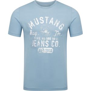 Mustang Heren T-Shirt Basic Print Tee regular fit Blauw S Ronde Hals Volwassenen Opdruk Print Shirts