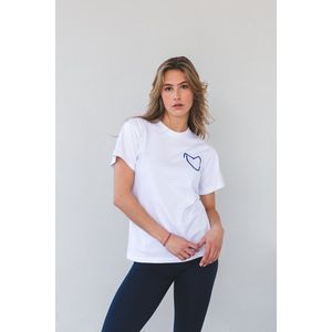 ZeBBz - t-shirt - wit - hartje - blauw - katoen - korte mouw - maat S