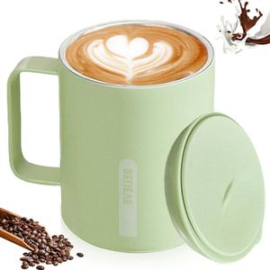 Thermal Mug 400ml Double-Walled Vacuum Thermo-Proof Steel Coffee and Tea Cup with Handle and Sliding Lid (Green)
