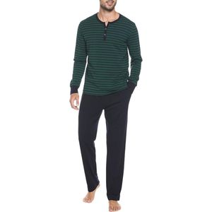 Tweedelige heren pyjama set, lange mouwen, katoenen nachtkleding, met knoopsluiting en V-hals